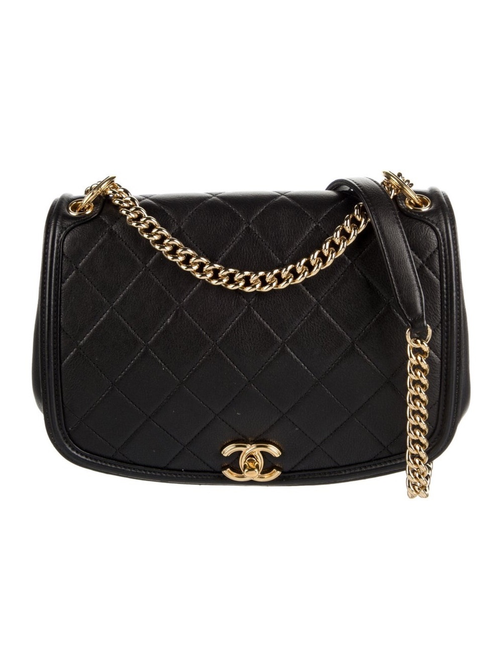 CHANEL Black Quilted Lambskin Shoulder Bag with Gold Hardware
